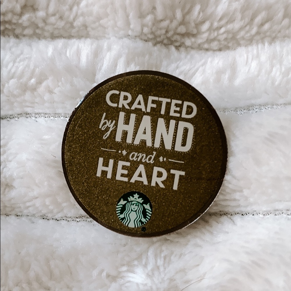 Starbucks crafted by hand and heart pin